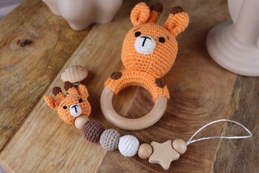 Gehäkelte Giraffe-Geschenkset