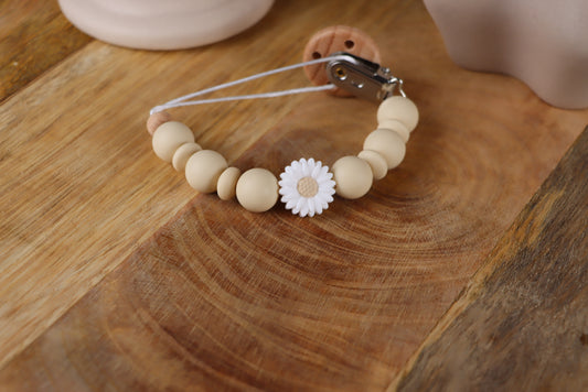 Schnullerkette Beige/weiß- Silikon