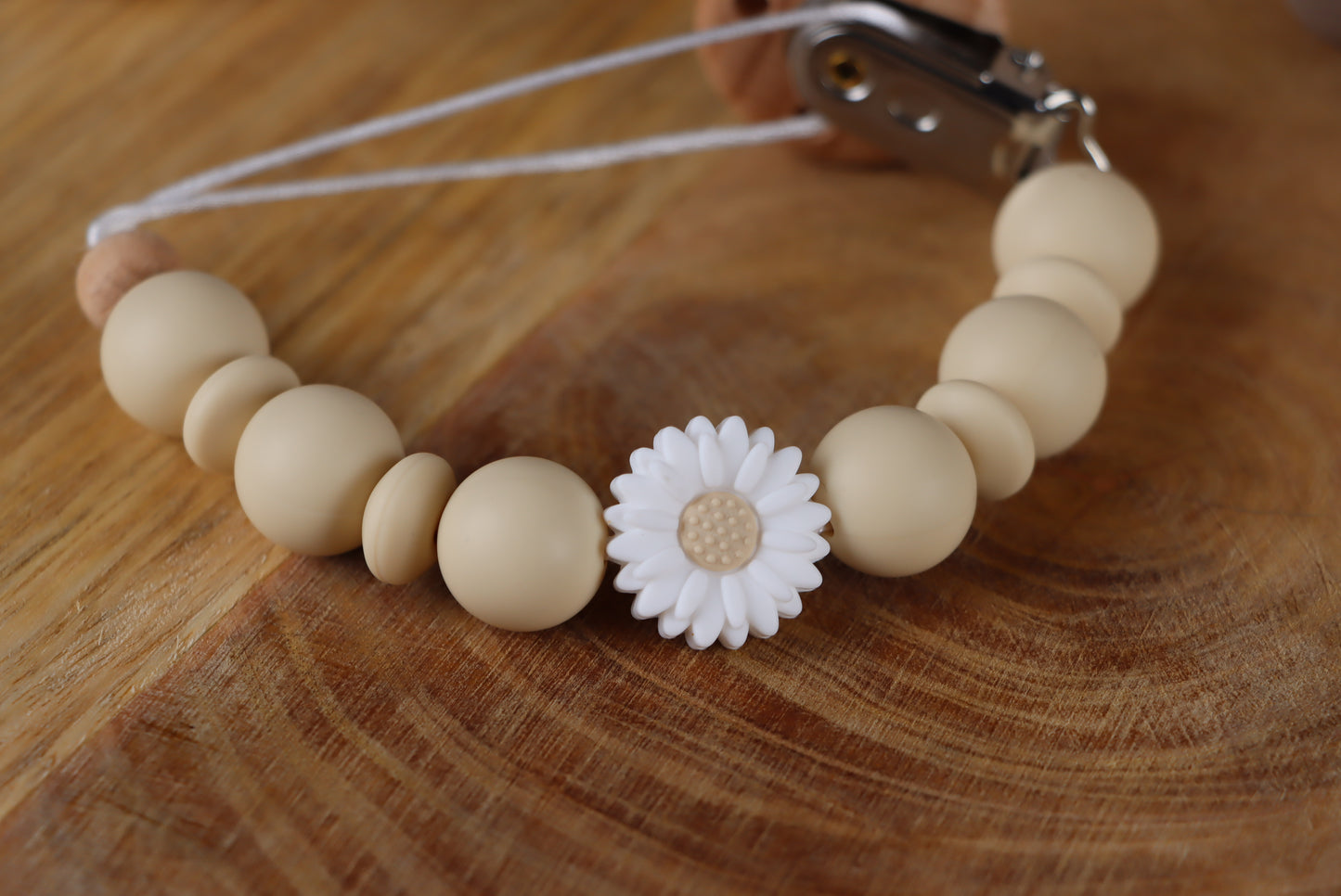 Schnullerkette Beige/weiß- Silikon