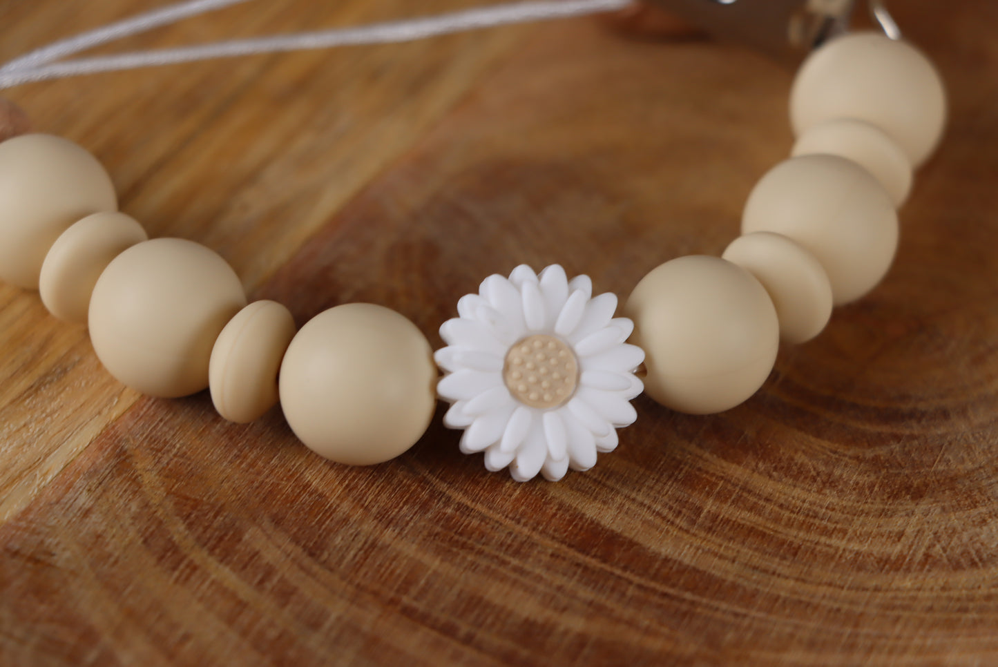 Schnullerkette Beige/weiß- Silikon